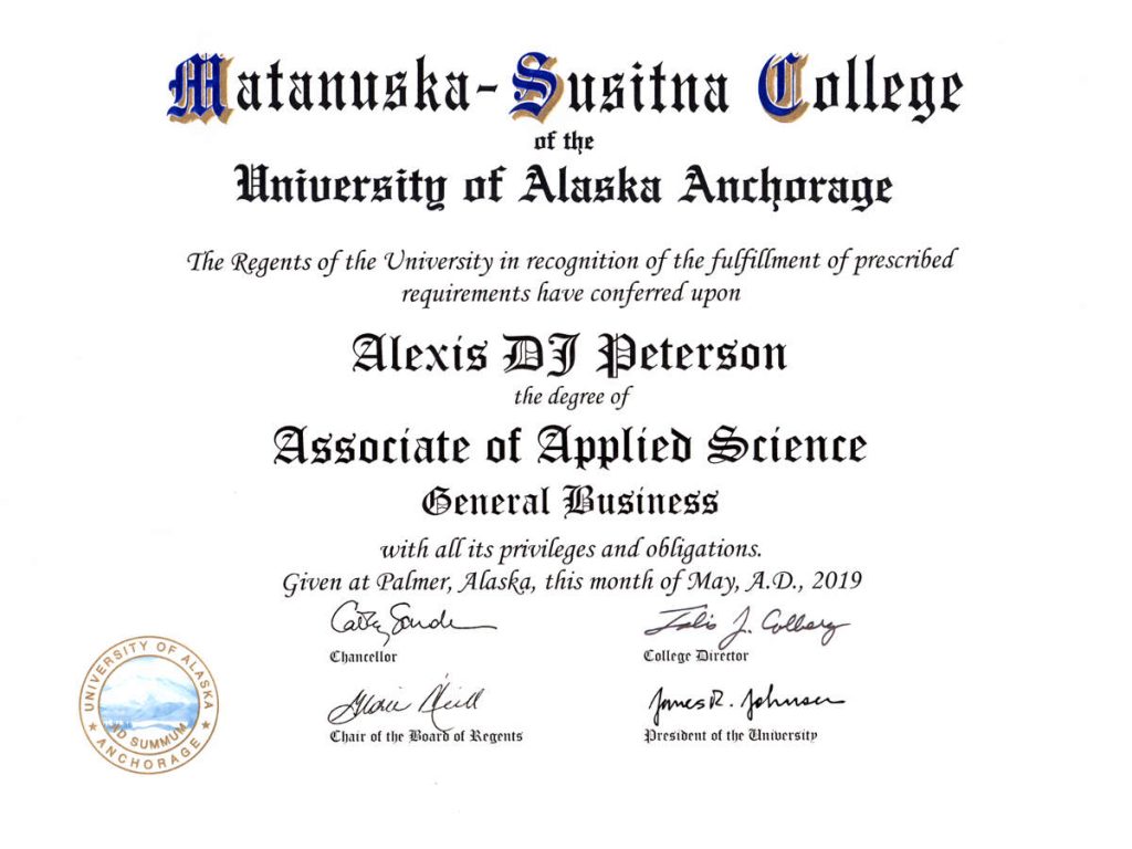 Alexis Peterson's Associate of Applied Science in General Business