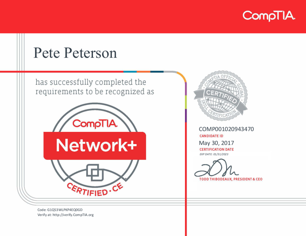 CompTIA's NetworkPlus Ce Certificate