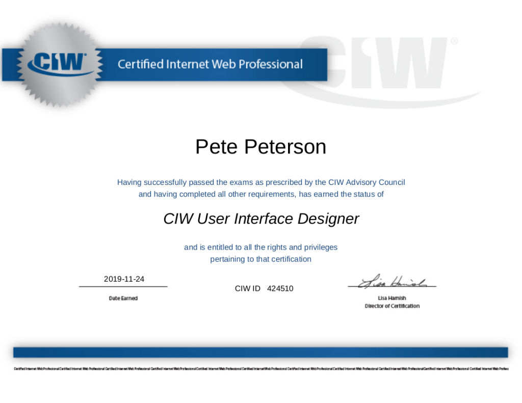 Pete Peterson's CIW User Interface Designer