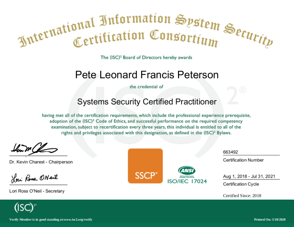 Systems Security Certified Practitioner (SSCP) PETERSON & ASSOCIATES